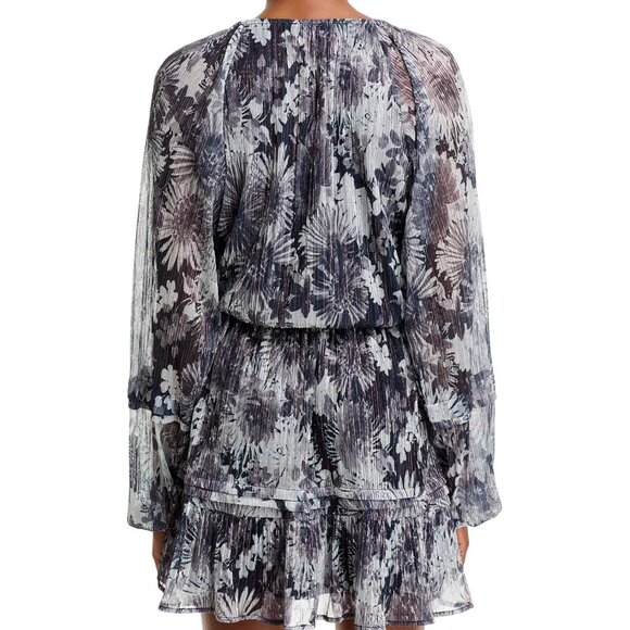 395$ Ramy Brook Twilight Aaliyah Metallic Tiered Mini Dress Size S Dove Gray - Picture 2 of 4